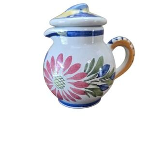 HB Quimper France Floral Hand Painted Pottery Creamer Pitcher with‎ Lid